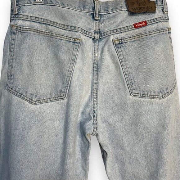 Wrangler Straight Leg Jeans Mens 32 X 30 Blue Denim Distressed Zip Casual FLAWED - Picture 8 of 11